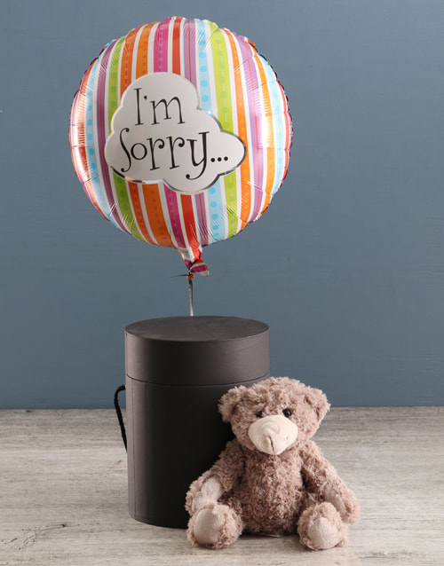 Im Sorry Balloon With Teddy Bear In Hat Box (South Africa)