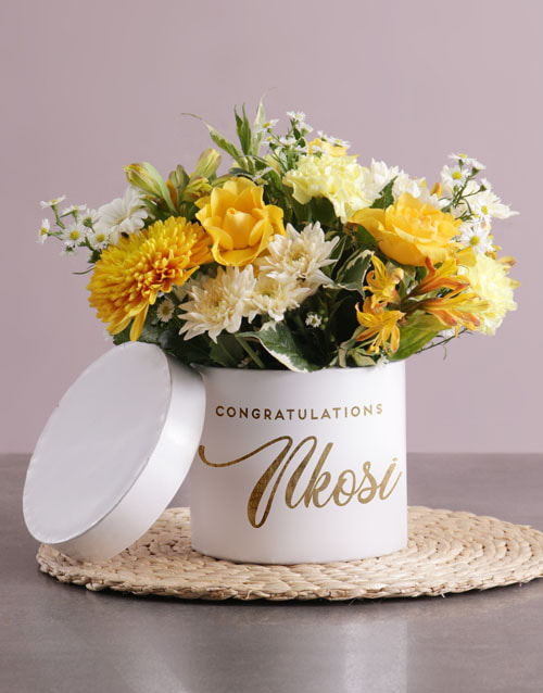 Congratulations Mixed Flowers Hat Box (South Africa)
