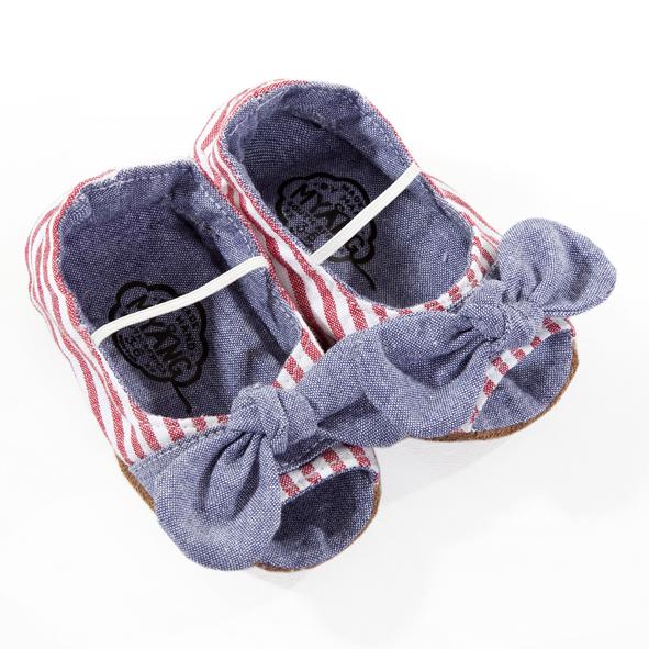 Handmade Girls Peep Toe Baby Shoes - Nautical Stripes and Denim (South Africa)