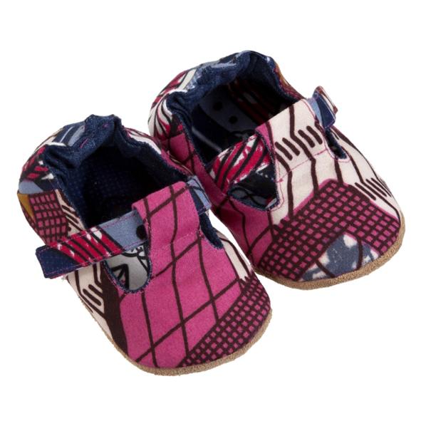 Girls T-Bar Baby Shoes - Pink Wax Print