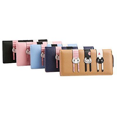 Jastore® Women Lady Wallet Cute Cat Wallet Long Clutch Purse with Zipper (Pink) (South Africa)