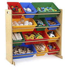 Tot Tutors Kids' Toy Storage Organizer with 12 Plastic Bins, Natural/Primary (Primary Collection) (South Africa)