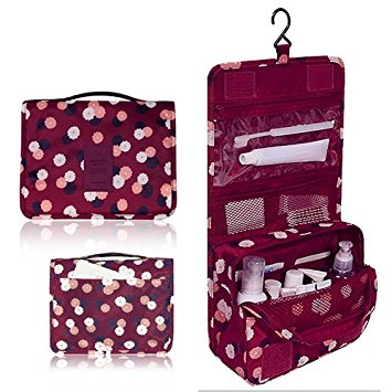 Mr.Pro Waterproof Travel Kit Organizer Bathroom Storage Cosmetic Bag Carry Case Toiletry Bag with Hanging Hook (Polka Dot Red) (South Africa)