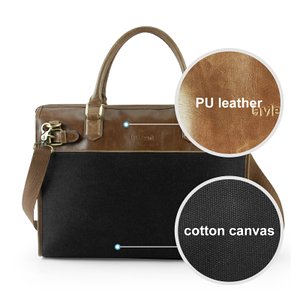 Lavievert Cotton Canvas and Crazy-horse PU Leather Laptop Bag / Vintage Cross Body Shoulder Bag and Handbag 2 in 1 / Notebook Ultrabook Tablet Padded Case for Up to 15.6 Inch Laptop - Black (South Africa)