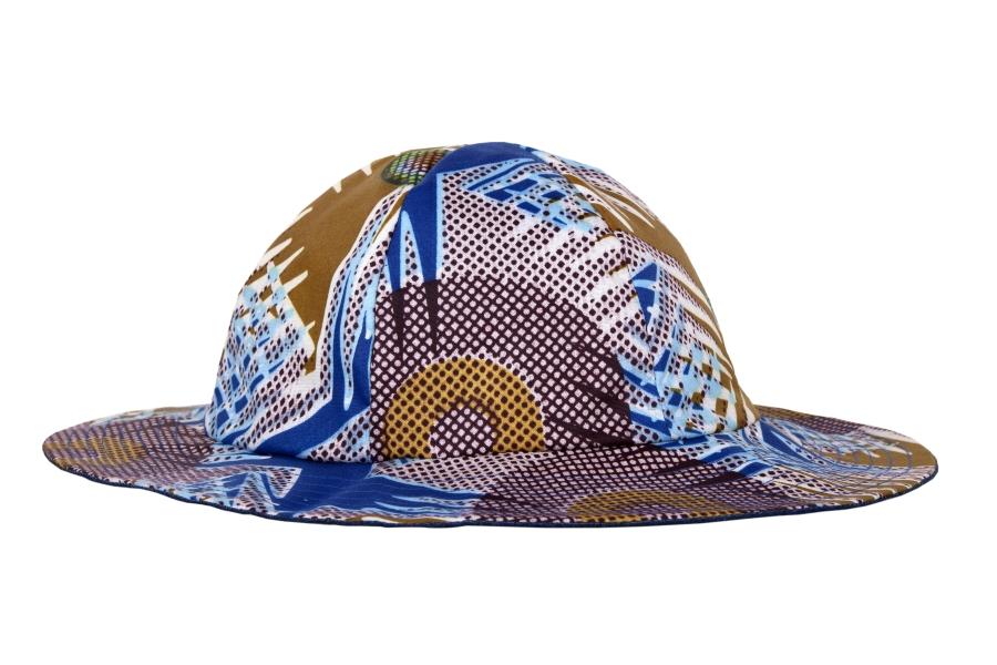 Handmade Boys Sun Hat - Yellow and BlueWax Print (South Africa)