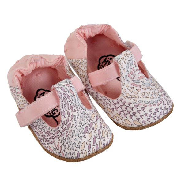 Handmade Girls T-Bar Baby Shoes - Fish Swirl and Salmon (South Africa)
