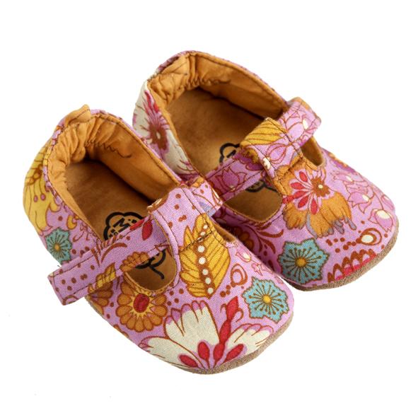 Handmade Girls T-Bar Baby Shoes - Folk Floral (South Africa)